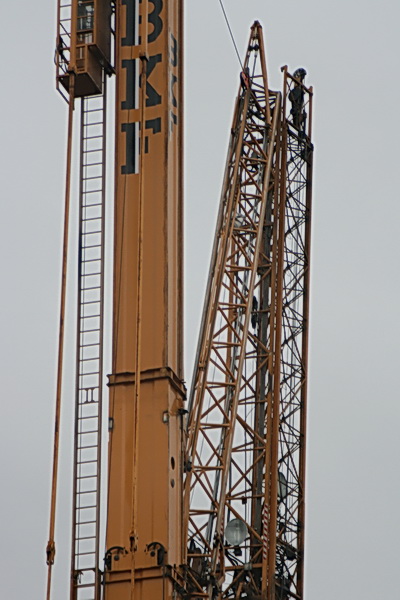 Kijk, de kraan steekt bedachtzaam zijn lange arm uit, even wat strekoefeningen....